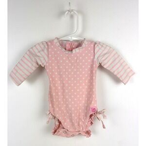 Ruffle Butts Baby Girl Pink Polka Dot Stripe Swimsuit Onesie 0-3M Cute